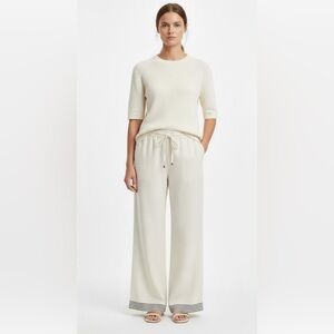 J.Crew NWT 100% Linen Soli Cream White Stripe Wide Leg Pants Size XL